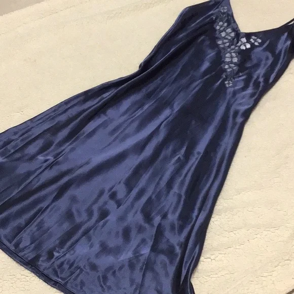 HALSTON BLUE EMBROIDERED MAXI SLIP DRESS M - Picture 3 of 11